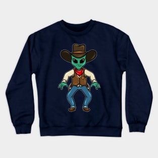 Alien rides shark cowboy rodeo gift idea present Crewneck Sweatshirt